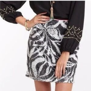 Lilly Pulitzer Sneak a Peek Harvey Skirt Black White Sequin Lined 0